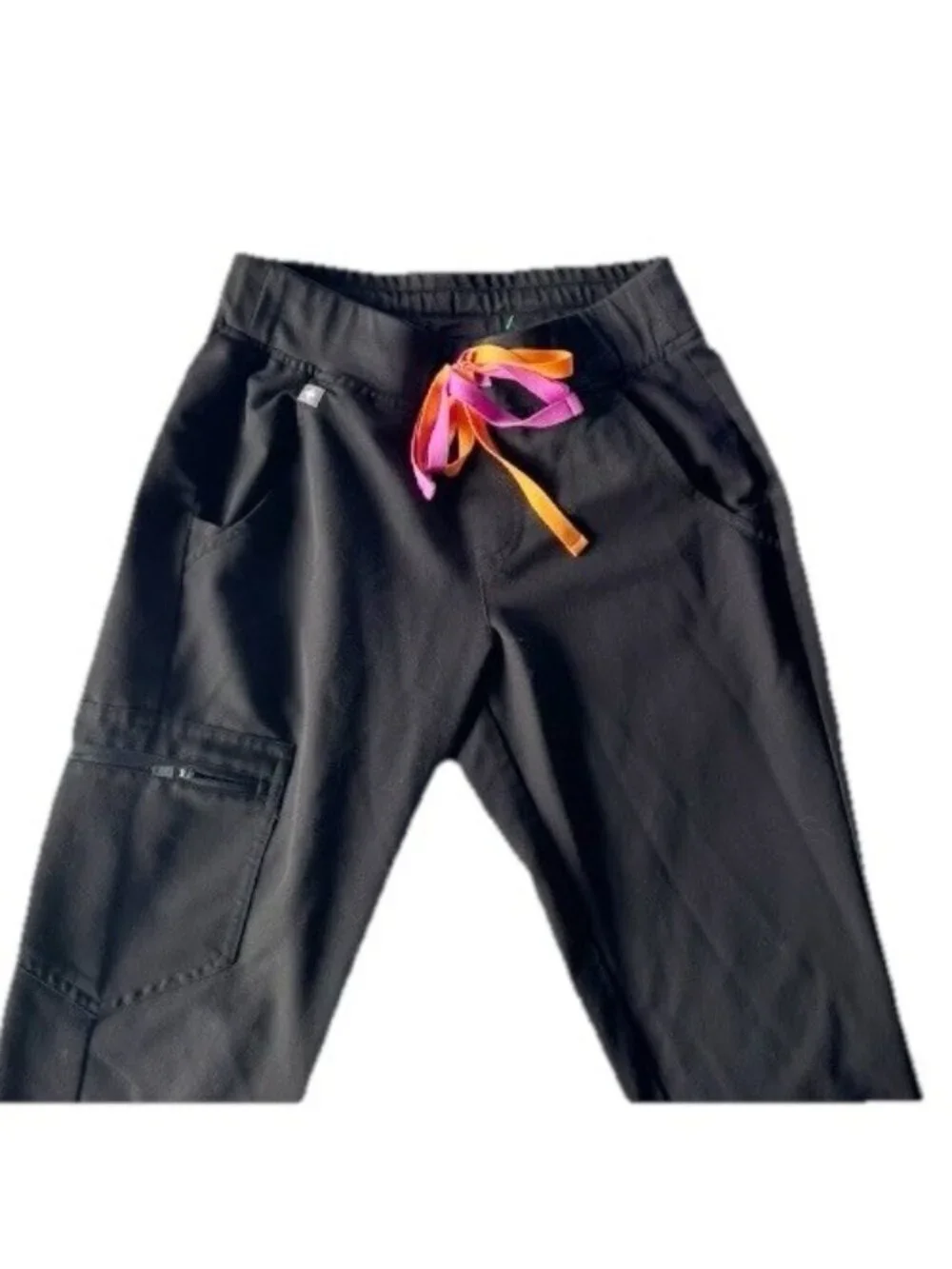 Figs Women's Sz XSP Zamora Black Tech Coll Scrub Pants Joggers Double Drawstring